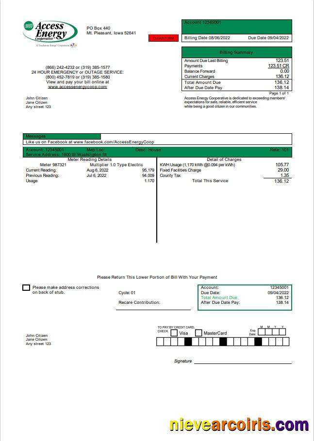 USA Iowa Access Energy Cooperative utility bill